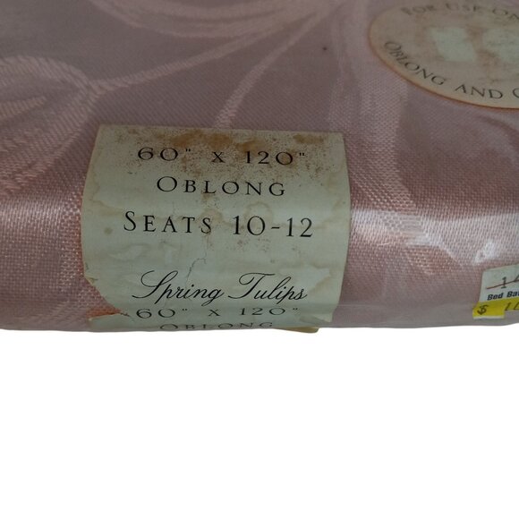 Spring Tulips Damask Tablecloth 60" X 120" Oblong Pink Seats 10-12 NEW Vintage - Picture 2 of 9
